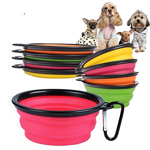 suyi Collapsible Dog Silicon Bowl,Foldable Expandable Cup Dish, for Pet Cat Puppy Food Water Feeding Portable Travel Bowl,with 6 colors(Blue,Orange,Red,Rose,Green,Yellow) — view 2