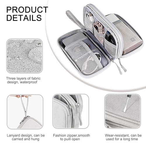 Travel Cable Organiser Bag, Electronics Accessories Organiser Bag, Portable Electronics Accessories Organizer, Cord and Gadget Storage Bags for Cables USB Drive Charger Earphone(Bilayer, Grey) — view 3