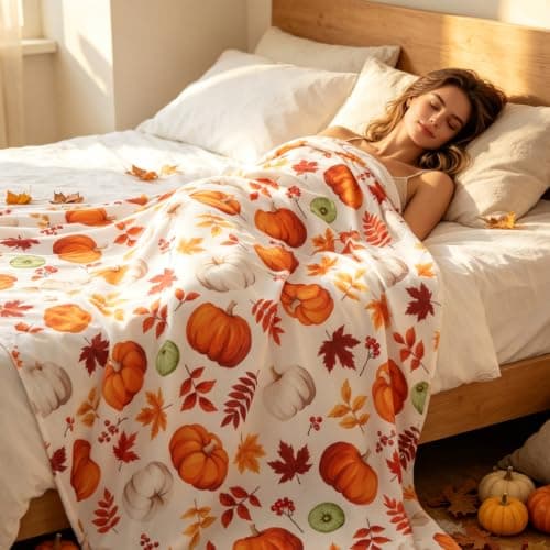Autumn Decor Pumpkin Print Orange Blanket - Soft Flannel Autumn Blanket — view 4