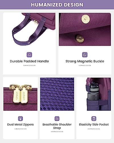 LOVEVOOK Purple Backpack Womens, 15.6 inch Laptop Rucksack Bag for Women, Waterproof Work Backpack for Teacher Nurse, Fashion School Bags with USB Port for University Travel Office Business, Purple — view 3