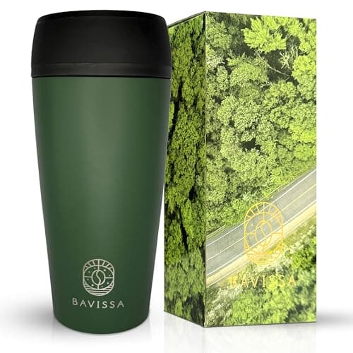 BAVISSA 360° Travel Mug, 400 ml, Leakproof, Double Walled (Khaki Green)