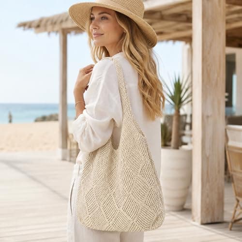 Crochet Tote Bag for Women, Crochet Mesh Tote Bag for Groceries Daily Use — view 2