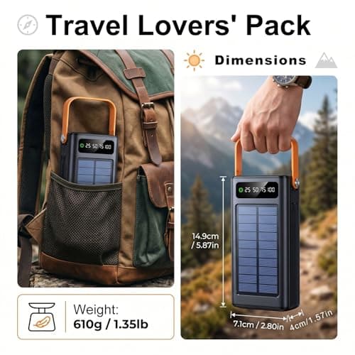 BEOSIOR Solar Battery Bank, 22.5W Fast-Charging Station 50000mAh Portable Charger with LED Light, Built-in Cables, PC, 4 Outputs, 3 Inputs for Phones, Tablets, Laptops, Camping, Hiking, Emergencies — view 4