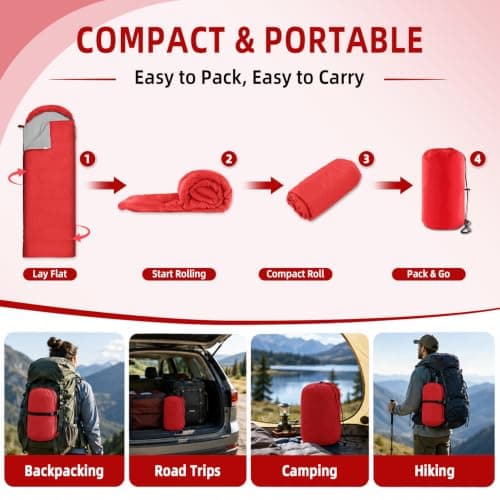 Sleeping Bag for Adults & Kids, Lightweight 3-Season Storage Bag (0.95kg) — view 5