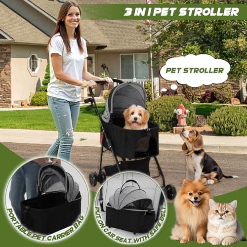Foldable Pet Strollers with Detachable Carrier,Stroller for Medium Dogs — view 6