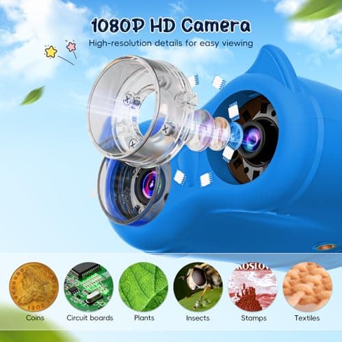 1000X Handheld Microscope for Kids, Temodu 4K 2.0" Screen Educational Science Kit Digital Microscope, Rechargeable Mini Pocket Binoculars, Birthday, Ages 3+ (Blue) — view 4
