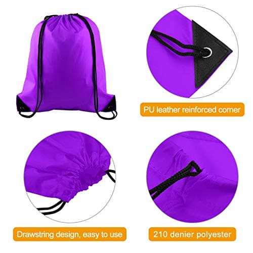 FEPITO 2/12/15 Pack Drawstring Backpack Bags Sack Cinch Bag String Backpack for Gym Traveling (12, Purple) — view 3