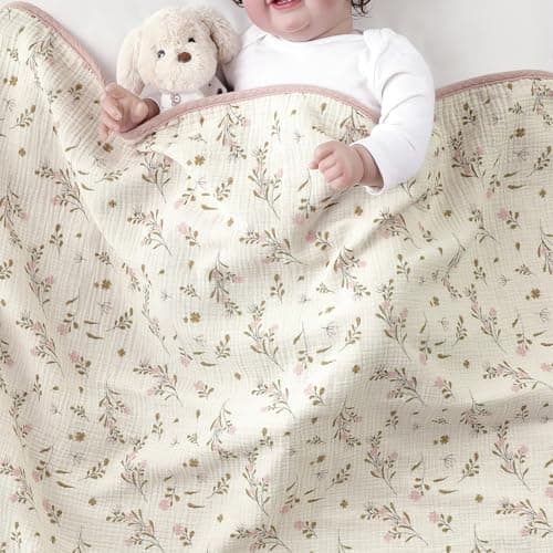 CREVENT 100% Organic Cotton Muslin Baby Blanket for Newborns, Essential for Baby Shower Birthday Gift - Flower 100X100cm — view 3