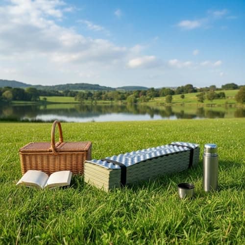 Milageto IXPE Foam Camping Mat Foldable Folding Sleeping Mat Includes Storage Bag Aluminum Film Sleeping Pad for Hikers, Outdoor, Tent, Army Green — view 3