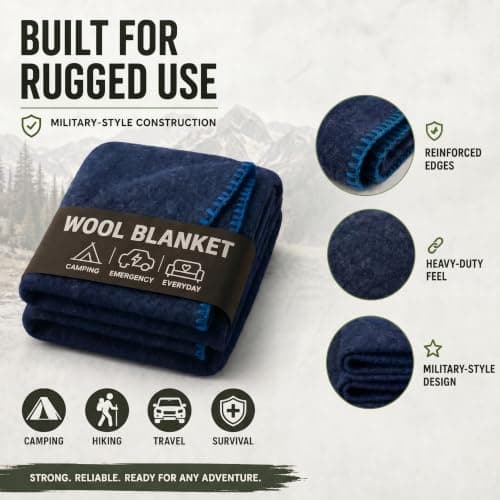 Jmr Usa Inc. Military Wool Blanket for Camping, Emergency and Everyday Use, Fire Retardant Extra Thick and Warm Outdoor Wool Blanket, 70% Wool, Navy, Size 62X84. — view 4
