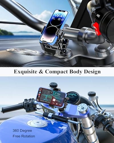 BRCOVAN Motorcycle Fork Stem Phone Mount with Vibration Dampener, Anti-Theft Motorcycle Cellphone Holder, [Camera Friendly] [1s Lock & Release] Adjustable mobile phone Cradle Fit 5.4~7.2" Smartphones — view 2