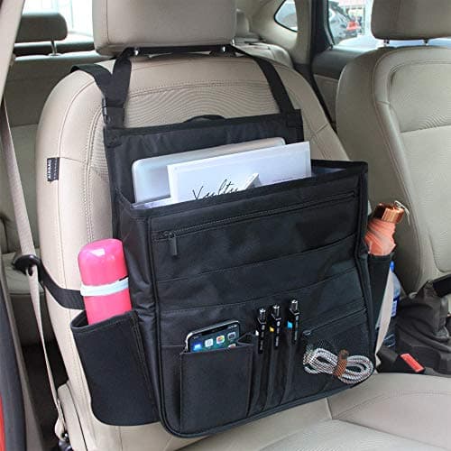 Luxja Front Car Seat Organiser, Car Seat Storage Bag, Black — view 2
