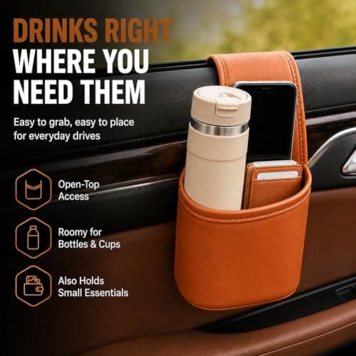 PU Leather Car Door Cups Holder Window Hanging Organizer，C — view 3