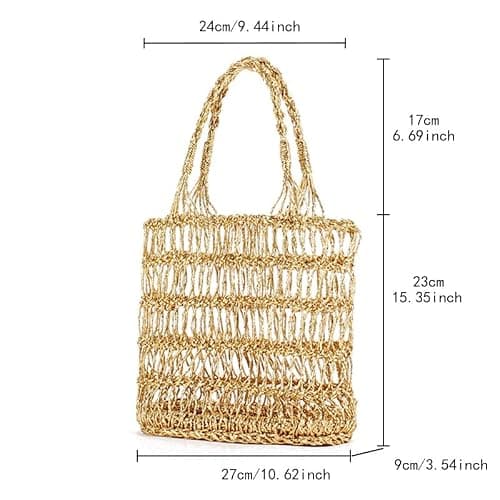 FUNSEED Straw Beach Tote Bag for Women, Gold and Silver Handbag for Beach Swimming Pool, Gold, S — view 2