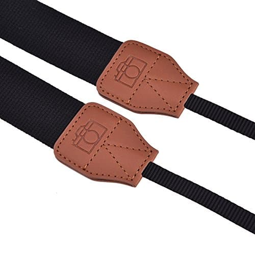 LIZEALUCKY Camera Strap Retro Cotton Canvas Woven Strap Universal Shoulder Neck Sling Belt with Harness Adapter Fits for ALL DSLR SLR Cameras (Black) — view 2