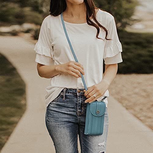 S-ZONE RFID Blocking 6.7 Inch Phone Purse Small Crossbody Bag PU Leather Cellphone Wallet Retro Hollow for Women Lady — view 2