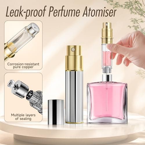 Perfume Atomiser, 5ml Perfume Travel Bottle, Refillable Perfume Bottle Mini Atomiser Spray Perfume Dispenser Refill Bottle fits Purse Handbag Pocket Luggage for Women and Men (Silver) — view 3