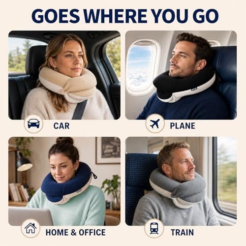 BUYUE Travel Neck Pillows for Airplanes, 360° Head Support Sleep for Long Flight, Skin-Friendly & Breathable, Kit with 3D Contoured Eye Mask, Earplugs and Storage Bag (Adult, Pink, 100+ lbs) — view 6
