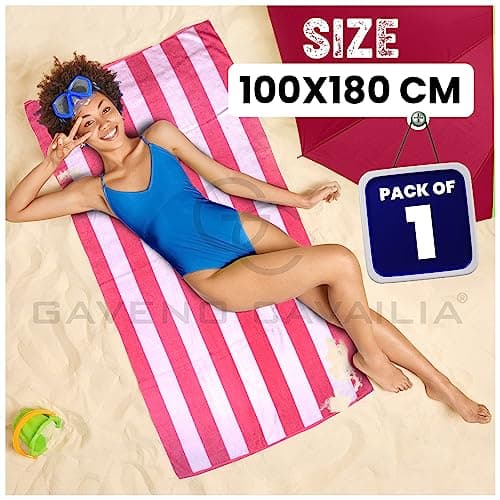 GC GAVENO CAVAILIA (100x 180 Cm) Classic Pink Striped Beach Towels For Adults Pk of 1, Ringspun Cotton Super Absorbent Large Beach Towel, Travel Towels Quick Dry Large For Swimming Pool, Camping — view 4