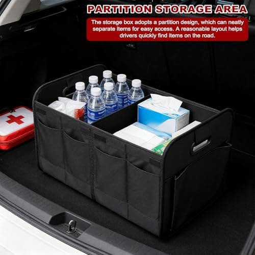 Car Sstorage Box Foldable Car Boot Organiser, Oxford Polyester Waterproof Trunk Organizer with Multi-Compartment, Non-Slip Velcro Base for Cars SUV Trucks, Motorhomes & Boats, Dorm Bedroom Wardrobe — view 4