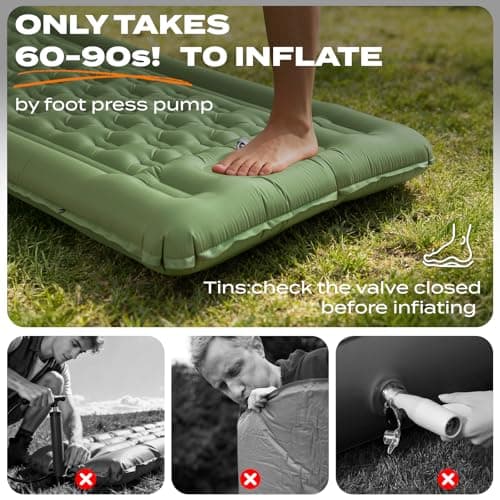 Inflatable Camping Sleeping Pad with Built-in Foot Pump 12cm Thick Waterproof & Tear-Resistant 50D Nylon Mattress Portable, Compact Air Mat for Backpacking, Hiking, Tents, Olive Green,195 X 72 X 12 CM — view 4