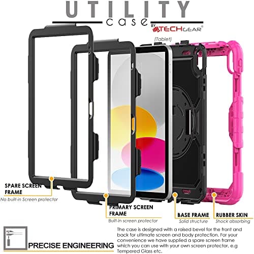 TECHGEAR UTILITY Case for iPad 11" A16 (11th Gen 2025) & 10.9" (10th 2022), Rugged Heavy Duty Shockproof Cover Screen Protection, 360 Stand, Hand & Shoulder Strap - for Work, School, Travel etc - Pink — view 4
