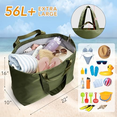 KALIDI Foldable Travel Bag XXL,60L Extra Large Duffle Tote Bag Overnight Holdall Weekender Bag with Zipper Lightweight for Women Travel,Beach,Camping — view 5
