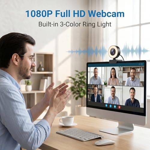 HUYEOOG 1080P HD Mini Webcam with 3-Color Fill Light, Wide Angle Lens, Noise Canceling Microphone and Tripod, USB C Adapter Included for Laptop Desktop Zoom Skype Streaming Gaming — view 3