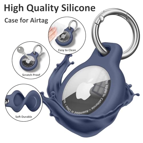 Air Tag Holder Air Tag Silicone Case, with Keychain, TPU Case for Air Tags Keyring for Keys, Bags, Luggage, Pet Collar, Anti-Lost and Scratch-Resistant, Fully Covered (Blue) — view 5
