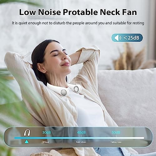 ITHKY Neck Fan, Portable Fan Hands Free Bladeless Mini with 360°Cooling Airflow, USB Rechargeable Personal Quiet Wearable 3 Wind Speed for Sports Outdoor Indoor, Dark White — view 2