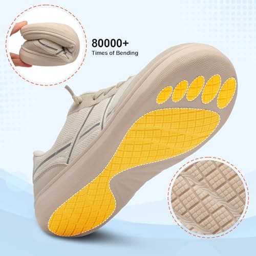 JOINFREE Women's Slip On Walking Shoes Wide Fit Casual Trainers Beige — view 6