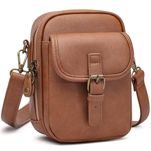 BAIGIO Small Cross Body Bag Women, Soft Vegan Leather Cross-Body Bags with Adjustable Strap, Shoulder Bags with Card Slots, Phone Bag Handbag Purse for Travel (Brown)