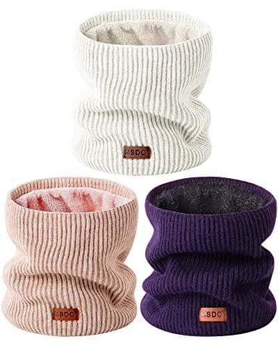 MSDC Neck Warmer Men 3 Pack,Snood for Women Thermal Thick Warm Fleece Lined Cold Weather,Neck Gaiters for Men Ski Face Mask Cover（White,Pink,Purple）