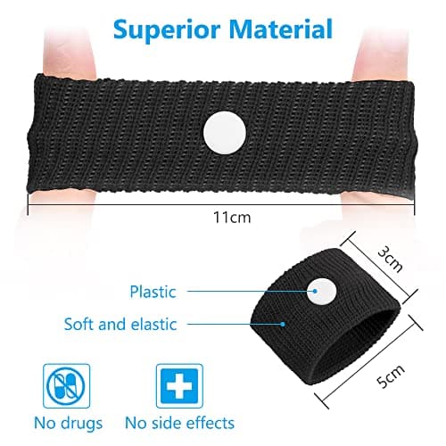 ACWOO Motion Sickness Wristbands, 2 Pairs Natural Sickness Bands for Kids & Adults, Anti-Nausea Wristbands for Car Sea Sickness, Relief Wristbans for Sea Flying Travel (Black+Gray) — view 2