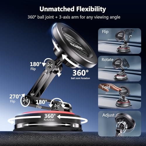 SYNCWIRE for MagSafe Car Mount [3-Axis] Nano Adhesive Gel + Strong Suction Cup Magnetic Phone Holder for Dashboard & Windscreen, 360° Rotatable for iPhone 17 16 15 14 13 12, Samsung, Carbon Fiber — view 5