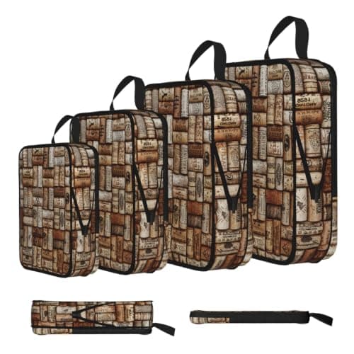 Wine cork Print 4 Set Compression Packing Cubes for Suitcases,Expandable Storage Bags Organizers — view 2
