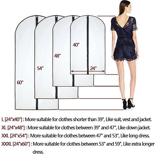 HomeClean Moth Proof Garment Bags 60 x 153cm(24'' x 60'') Black Side Breathable Clear Full Zipper Bags for The Much Longer Wedding Evening Dress Clothes(Pack of 6) — view 2