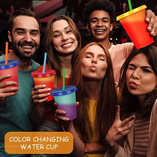 AUAUY Reusable Color Changing Cup, 6 Pack BPA Free Plastic Tumbler Set — view 6