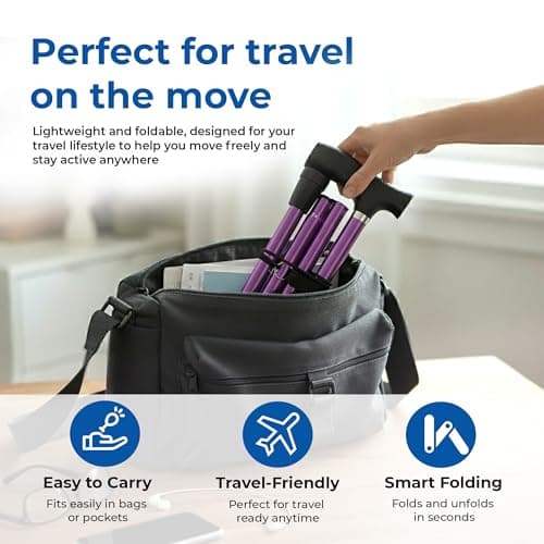 Life Healthcare Folding Walking Stick, Adjustable Aluminium Cane, Purple — view 4