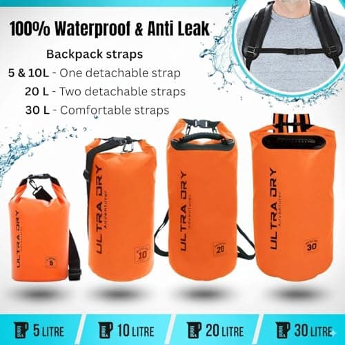 Premium Waterproof Bag, Sack with Phone Dry Bag and Long Adjustable Shoulder Strap Included, Perfect for Kayaking/Boating/Canoeing/Fishing/Rafting/Swimming/Camping/Snowboarding (Orange, 20 L) — view 2