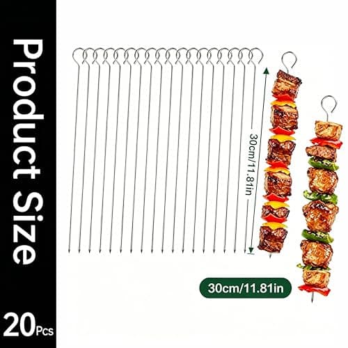 20 Pack Metal BBQ Skewers, 30cm Stainless Steel Kebab Sticks — view 4
