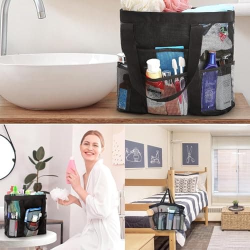 Shower Bag, Portable Mesh Shower Bag, Foldable Quick Dry Beach Bag Mesh, With 8 Pockets For, Suitable For Gyms, Travel, Shower, Swimming, Beaches, And Summer Camps, Etc(Black) — view 5