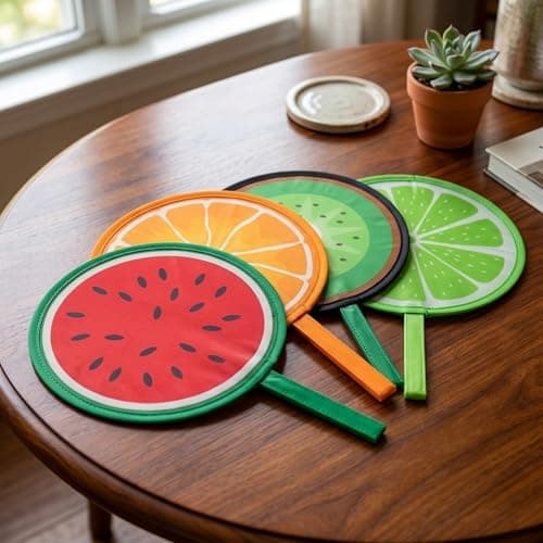 YFHUVB 4 Pcs Pop Up Fan, Hand Fan Folding Set of Fabric Fans, Foldable Manual Handheld Fans, Portable Decorative Accessories with Elegant Patterns for Party, Wedding, Cooling, Outdoor Games — view 4