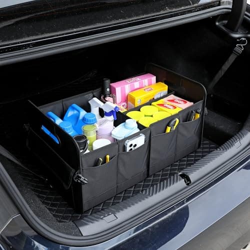 austoces Car Boot Organizer,Collapsible Durable Multi Compartments Car Storage Organiser With Adjustable Straps (Black) — view 4