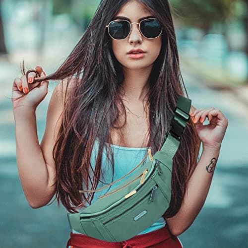 Fanny Pack Fashionable Waist Bag Casual Travel Bum Bag with 3 Zipper Pockets for Women Men Sports Running Hiking Jogging (Green) — view 2
