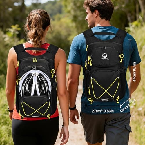 ONETOALL Hydration Backpack with 2L Water Bladder, 22L Waterproof Hiking Backpack with Rain Cover, Insulated Compartment for Running, Cycling, Walking, Camping & Skiing, Black — view 5