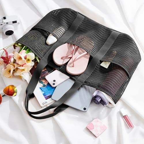 Foldable Mesh Beach Bag, Large 30L Waterproof Summer Tote Bag with Zipper — view 3