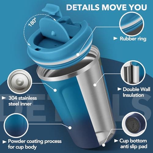 Volhoply 360ml 12oz Double Wall Insulated Vacuum Travel Coffee Mugs with Flip Lid Bulk 2 Pack,Reusable Stainless Steel Leak Proof Coffee Cup,Cafe Thermal Tumbler for Hot & Cold Drinks(Mix,2 Set) — view 4