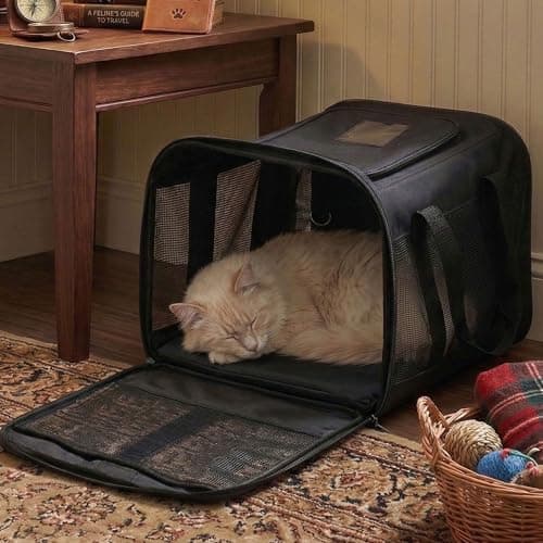 Conlun Cat Carrier Airline Approved, Soft-Sided Dog Carrier with Inner Safety Leash, Pet Transport Carrier for Small-Medium Cats Puppies up to 7KG, Collapsible Travel Kitten Carrier Bag,Black(M) — view 6