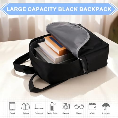 4pcs Black Backpack Unisex, School Bag for Teenager, Black Rucksack School — view 4